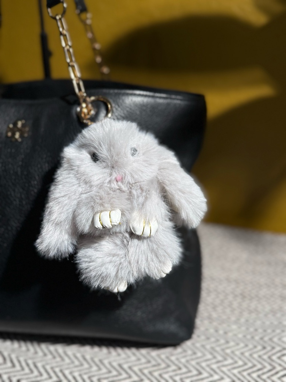 Faux Fur Bunny Bag Charm | Gray Shades & Gold Hardware - Choice of One - Picture 7 of 7